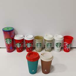 Bundle of 9 Assorted Starbucks Plastic Cups w/ Lids