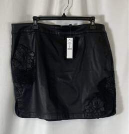 NWT White House Black Market Womens Black Coated Denim With Lace Skirt Size 16