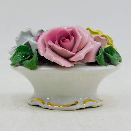 Vintage Dresden Floral Porcelain Pink Rose PAIR Candlestick Candle Holders image number 2
