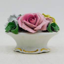 Vintage Dresden Floral Porcelain Pink Rose PAIR Candlestick Candle Holders alternative image