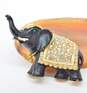 VTG Ciner Goldtone Elephant Rhinestones & Cream & Black Enamel Brooch image number 1