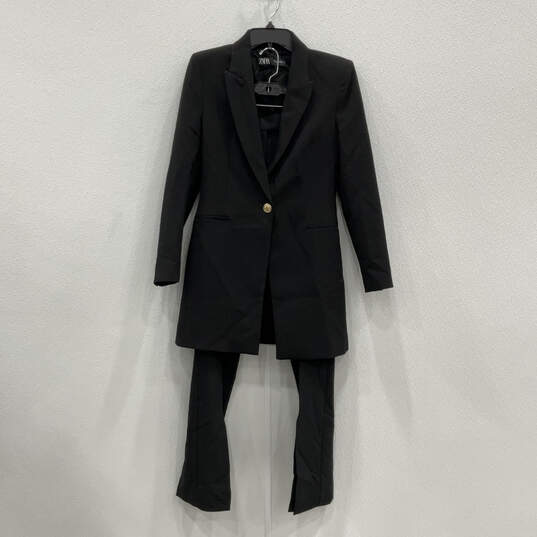 Womens Black Long Sleeve Peak Blazer And Pant Lapel 2 Piece Suit Size S image number 1