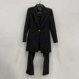 Womens Black Long Sleeve Peak Blazer And Pant Lapel 2 Piece Suit Size S