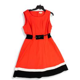 Calvin Klein Womens Red Black Round Neck Sleeveless Back Zip A-Line Dress Sz 16