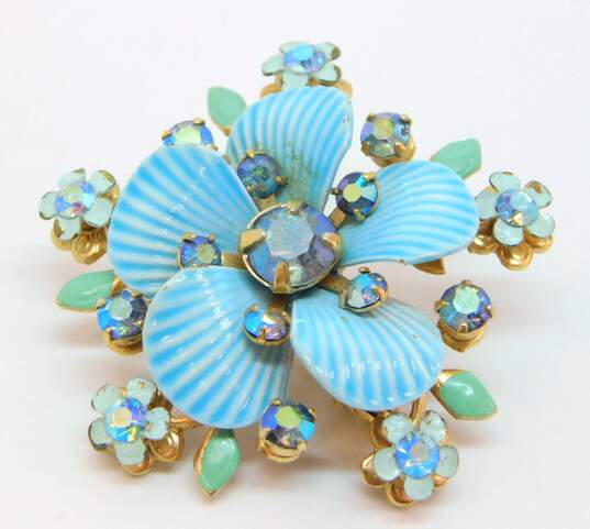 Vintage Blue & Clear Aurora Borealis Necklaces & Flower Brooch 132.1g image number 5