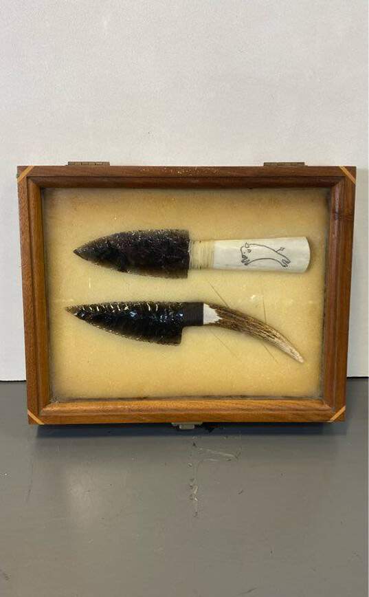 Black Obsidian Arrowhead Tools Hand Carved Native American Sculpture Traditional image number 1