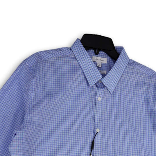 NWT Mens Blue White Check Spread Collar Long Sleeve Button-Up Shirt Size XL image number 3