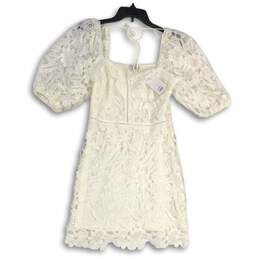 NWT Womens White Lace Floral Sweetheart Neck 3/4 Sleeve A-Line Dress Size M