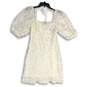NWT Womens White Lace Floral Sweetheart Neck 3/4 Sleeve A-Line Dress Size M image number 1