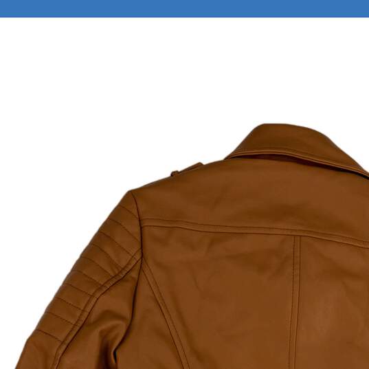 Azalea Wang Womens Brown Long Sleeve Asymmetric Zip Motorcycle Jacket Size M image number 4