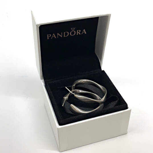 Designer Pandora 925 ALE Sterling Silver Twisted Hoop Earrings With Box image number 5