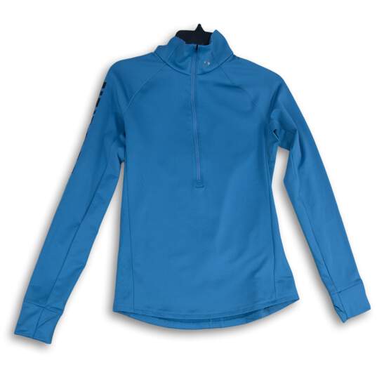 Under Armour Womens Blue Cozy Graphic 1/2 Zip Pullover Activewear Top Size Small image number 1