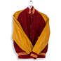 Mens Yellow Red Long Sleeve Collared Pockets Varsity Jacket Size Large image number 1