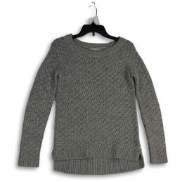 Womens Gray Knitted Long Sleeve Round Neck Pullover Sweater Size XS