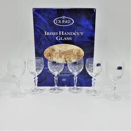 Duiske Irish Handcut Shamrock Harp Wine Glasses IOB