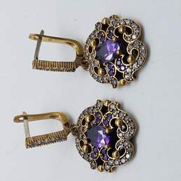 My Gold My Silver Sterling Silver Brass Turkish Simulated Gems Lever Back Dangle Earrings 10.8g