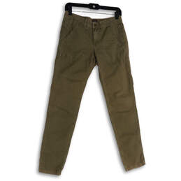 Womens Green Flat Front Slash Pocket Straight Leg Chino Pants Size 0