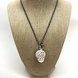 Designer Betsey Johnson Silver-Tone Sugar Lacy Crown Skull Pendant Necklace