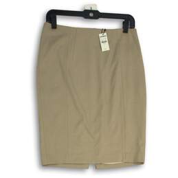 NWT Womens Tan Flat Front Knee Length Back Zip Straight & Pencil Skirt Size 4