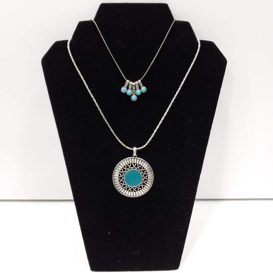 Bundle of Assorted Turquoise Stone & Silver Tone Fashion Costume Jewelry image number 2