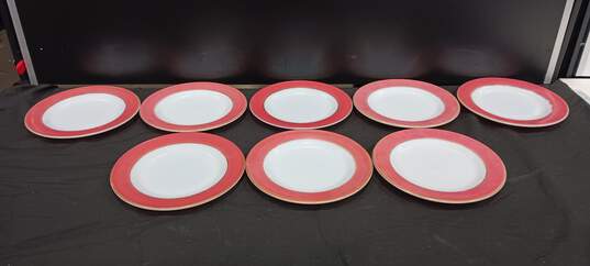 Vintage Bundle of 8 Pyrex White and Red Glass Plates image number 1