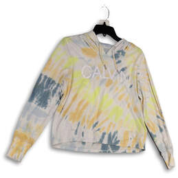 Womens White Tie Dye Long Sleeve Pullover Cropped Hoodie Size Small