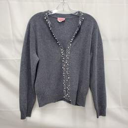 Kate Spade New York WM's Gray Imitation Rhinestone Gray 100% Cashmere Cardigan Sweater Size L