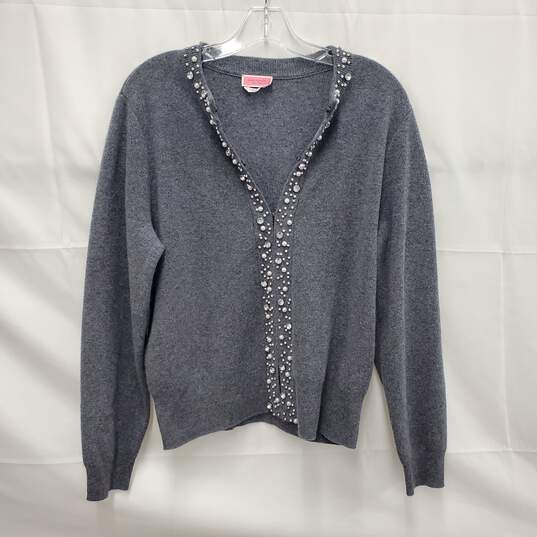 Kate Spade New York WM's Gray Imitation Rhinestone Gray 100% Cashmere Cardigan Sweater Size L image number 1