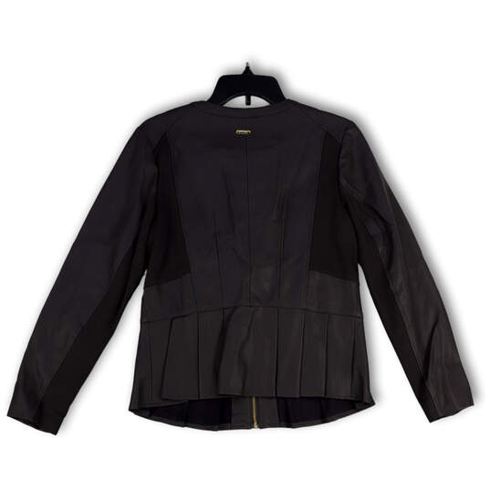 NWT Womens Gray Leather Long Sleeve Full-Zip Peplum Jacket Size Medium image number 2