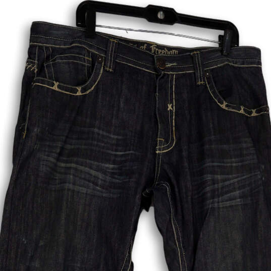 Mens Black Denim Dark Wash Embroidered Pockets Straight Leg Jeans Size 38 image number 3