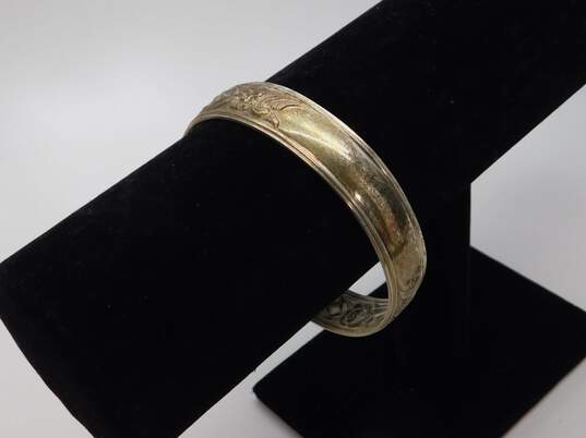 Vintage S Kirk & Son & Artisan 925 Citrine Cabochon Granulated Ring & Floral Repousse Cuff Bracelet 27.7g image number 4