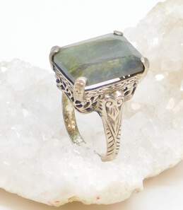 Signed YS Sterling Silver Labradorite Scrolled Ring 6.3g