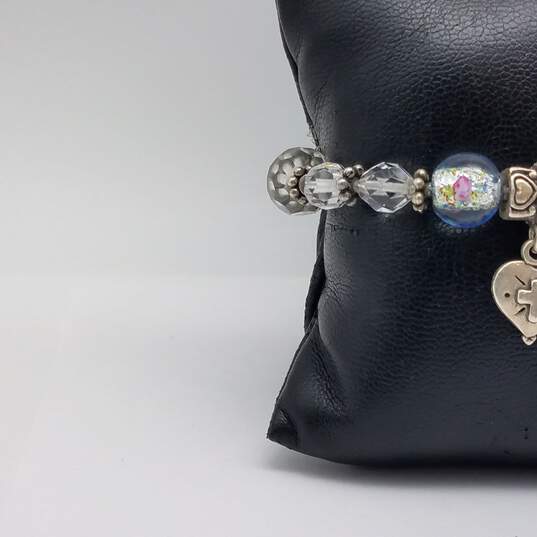 Sterling Silver & Bead 7" Faith Heart Charm Bracelet 23.8g image number 4