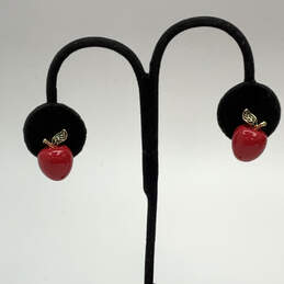 Designer J. Crew Gold-Tone Red Enamel Apple Shape Fashionable Stud Earrings alternative image