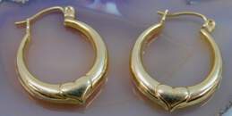 14K Yellow Gold Heart Detail Hoop Earrings 1.9g