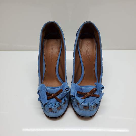 Women's Dolce & Gabbana Blue Suede Platform Loafer Heels Euro Size 37.5 image number 1