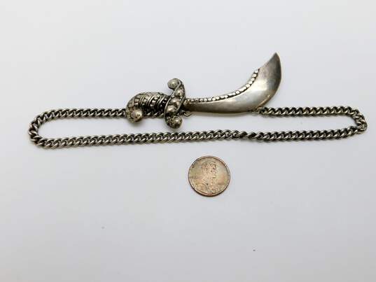 Artisan 925 Repousse Sword Cable & Cable Chain Dangle Statement Brooch 33.5g image number 5