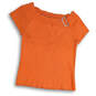 Womens Orange Short Sleeve Boat Neck Pullover Ribbed Blouse Top Size Large image number 1