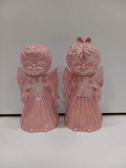 Set of Two Vintage Pink Angel Statues