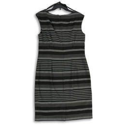 Womens Black Gray Striped Sleeveless Round Neck Sheath Dress Size 12 alternative image