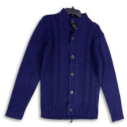 NWT Womens Blue Long Sleeve Knitted Button Front Cardigan Sweater Size M