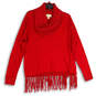 Womens Red Long Sleeve Turtle Neck Fringe Hem Pullover Sweater Size Medium image number 1