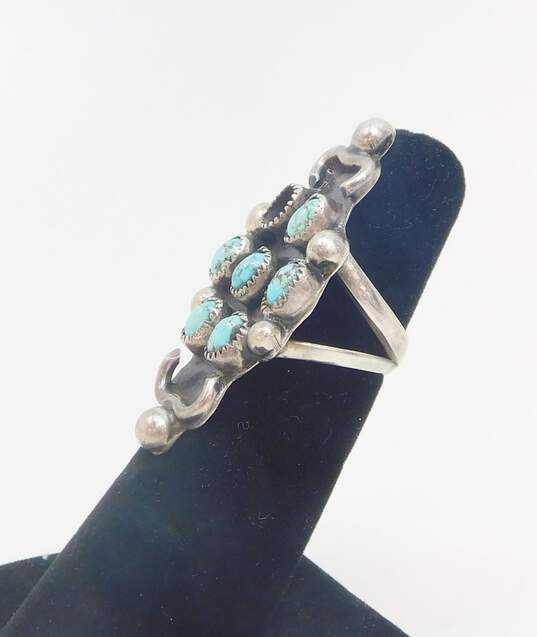 Artisan 925 Southwestern Turquoise Cabochons & Domes Cluster Pointed Split Shank Long Ring For Repair 7.9g image number 3