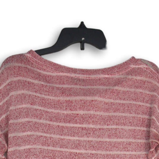 Womens Pink White Striped Knitted 3/4 Sleeve Pullover Sweater Size XS image number 4