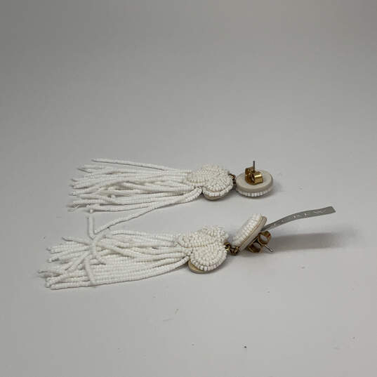 Designer J. Crew Gold-Tone White Beaded Tassel Classic Dangle Earrings image number 3