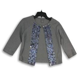 Ann Taylor Womens Gray Sequin Knitted 3/4 Sleeve Cardigan Sweater Size Small