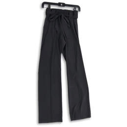 Womens Black Pleated Elastic Waist Straight Leg Paperbag Pants Size 2