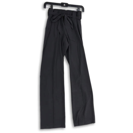 Womens Black Pleated Elastic Waist Straight Leg Paperbag Pants Size 2 image number 1