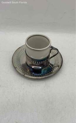 Bellini 4 Demitasse Ceramic & Silver Plate Saucers Spoons Espresso Tea Cups Set