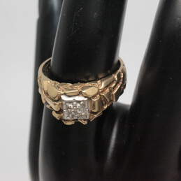 Vintage 10K Yellow & White Gold Nugget Diamond Ring Size 8.5 - 5.7g